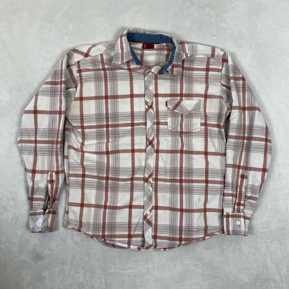VTG Levi's Red Tab Plaid Long Sleeve Western Button Up Shirt Mens M/L White READ
